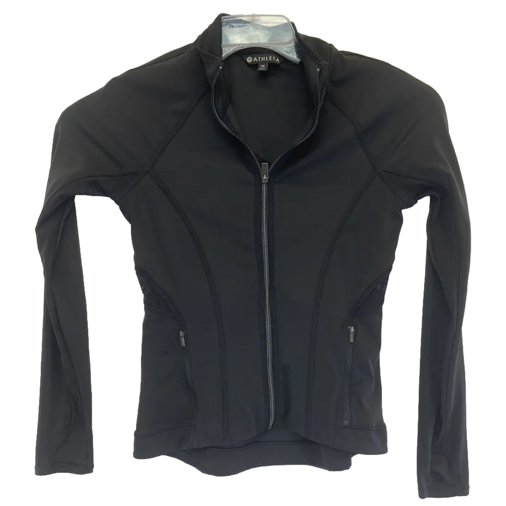 ATHLETA Womens Sz XS Black Full Zip L/S Vented Activewear Jacket (N5) EUC